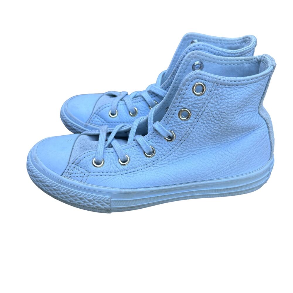 Converse Chuck Taylor All Star Hi Cut Leather Shoes Lace Up White Junior Size 13